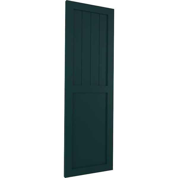 True Fit PVC Farmhouse/Flat Panel Combination Fixed Mount Shutters, Thermal Green, 18W X 44H